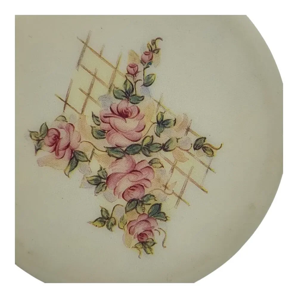 Vintage Large Lucite Powder Compact Pink Roses Floral Vanity Mirror 3